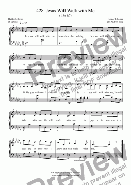 page one of Jesus Will Walk with Me - Easy Piano 428
