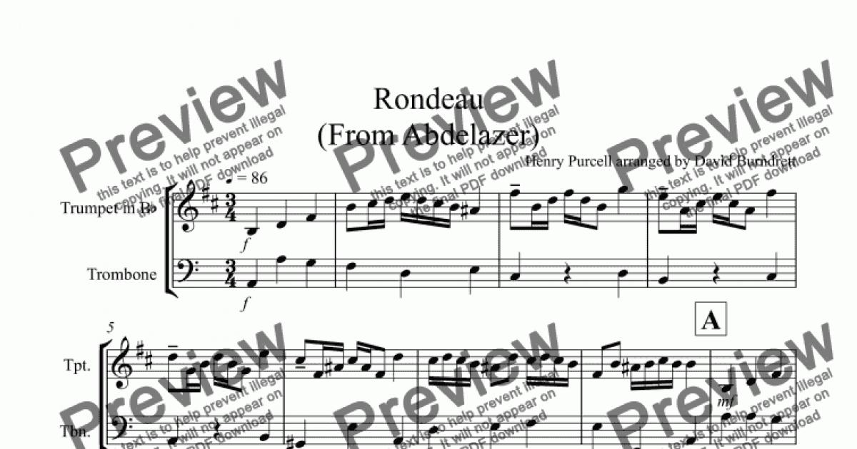 Rondeau From Abdelazer For Trumpet And Trombone Duet Sheet Music