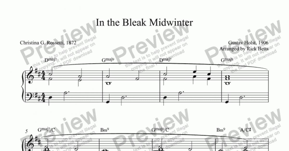 In The Bleak Midwinter Christmas Carol Hymn Piano Solo Buy PDF