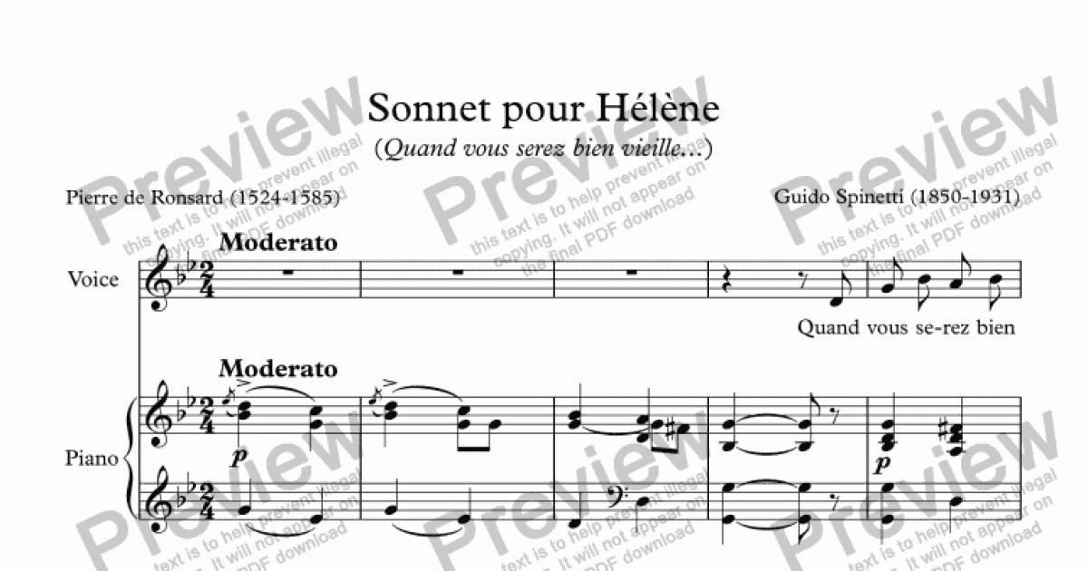 Sonnet pour Hélène Guido Spinetti Ronsard Sheet Music PDF file