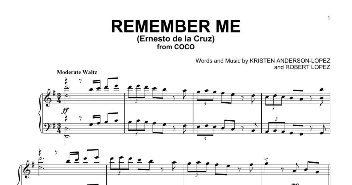 Remember Me Ernesto De La Cruz From Coco Piano Solo Print Now