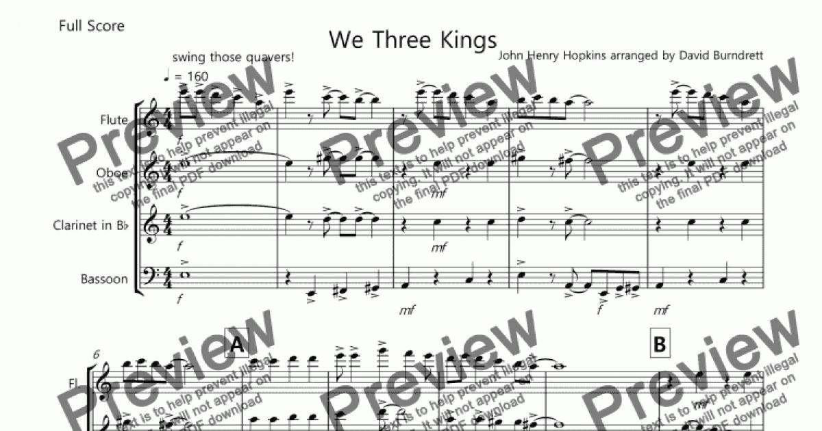 We Three Kings Jazzy Style For Wind Quartet Sheet Music PDF File