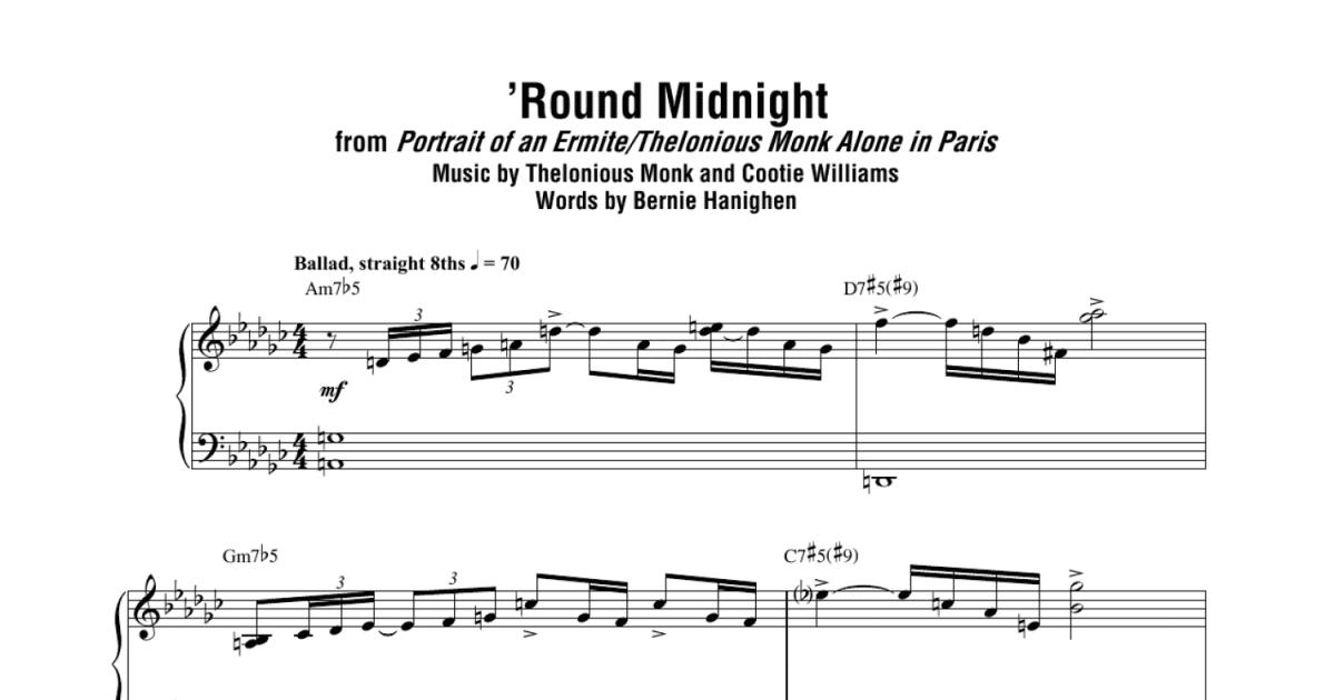 Round Midnight Piano Transcription Print Sheet Music Now