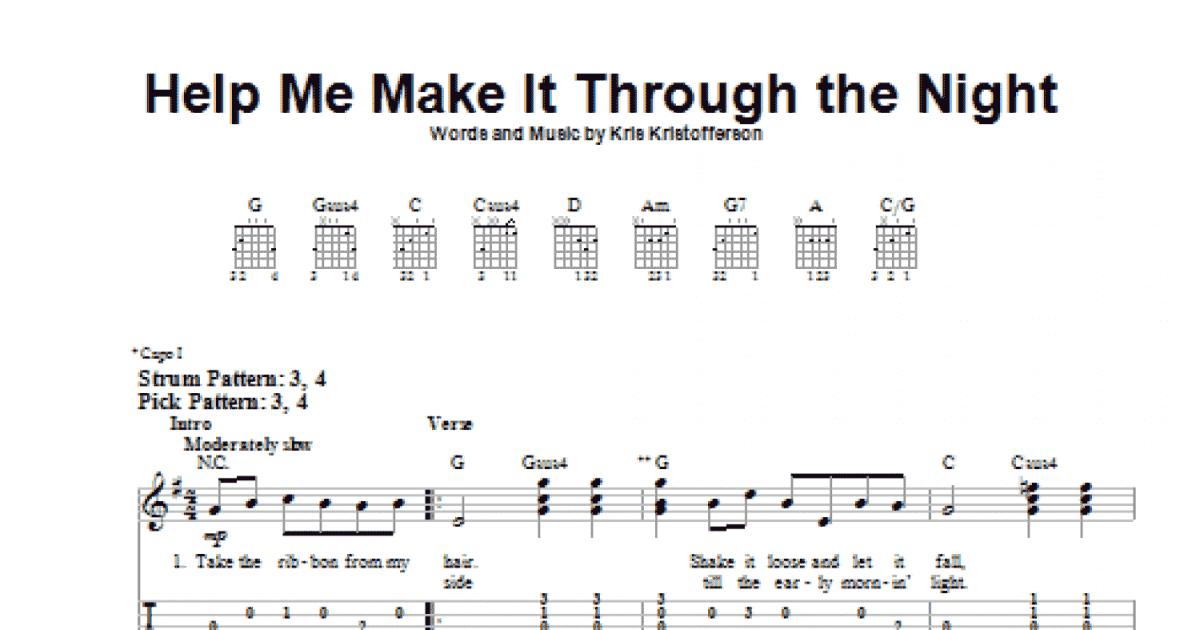 Help Me Make It Through The Night Easy Guitar Tab Sheet Music