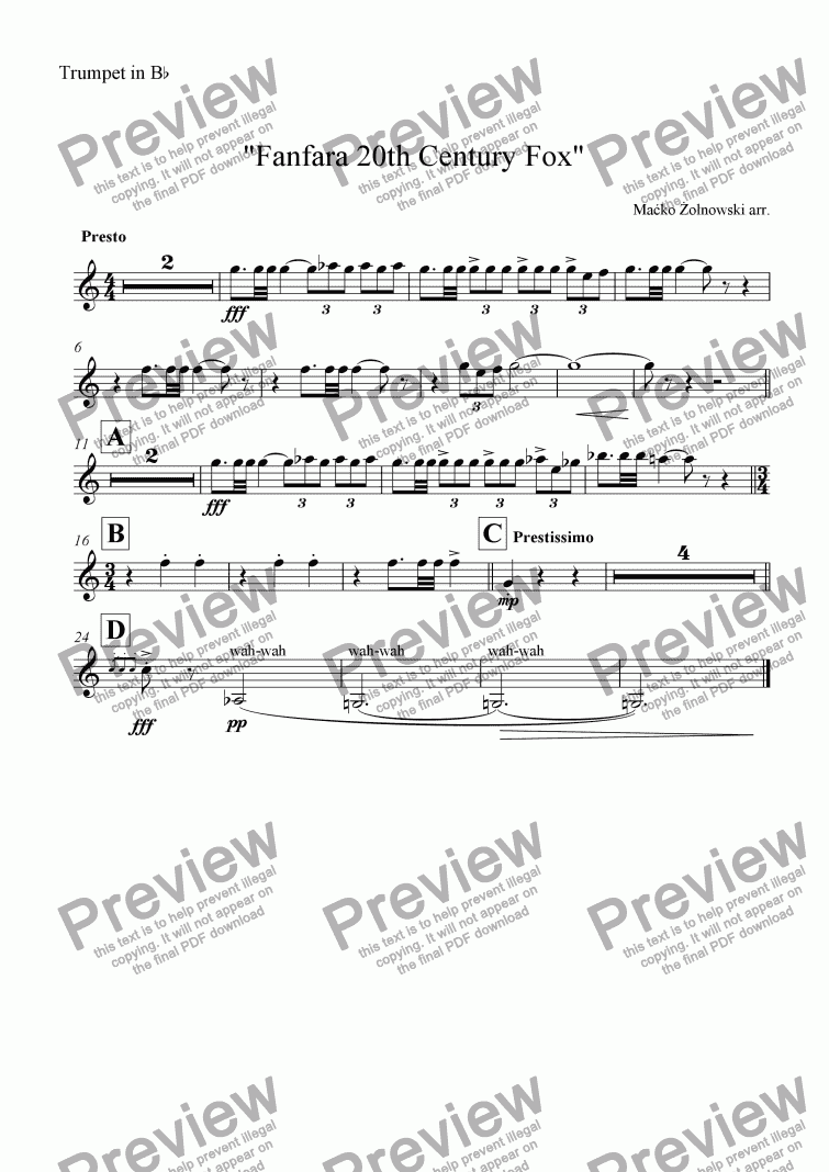 Trumpet In B^b Part From "Fanfara 20th Century Fox" - PDF