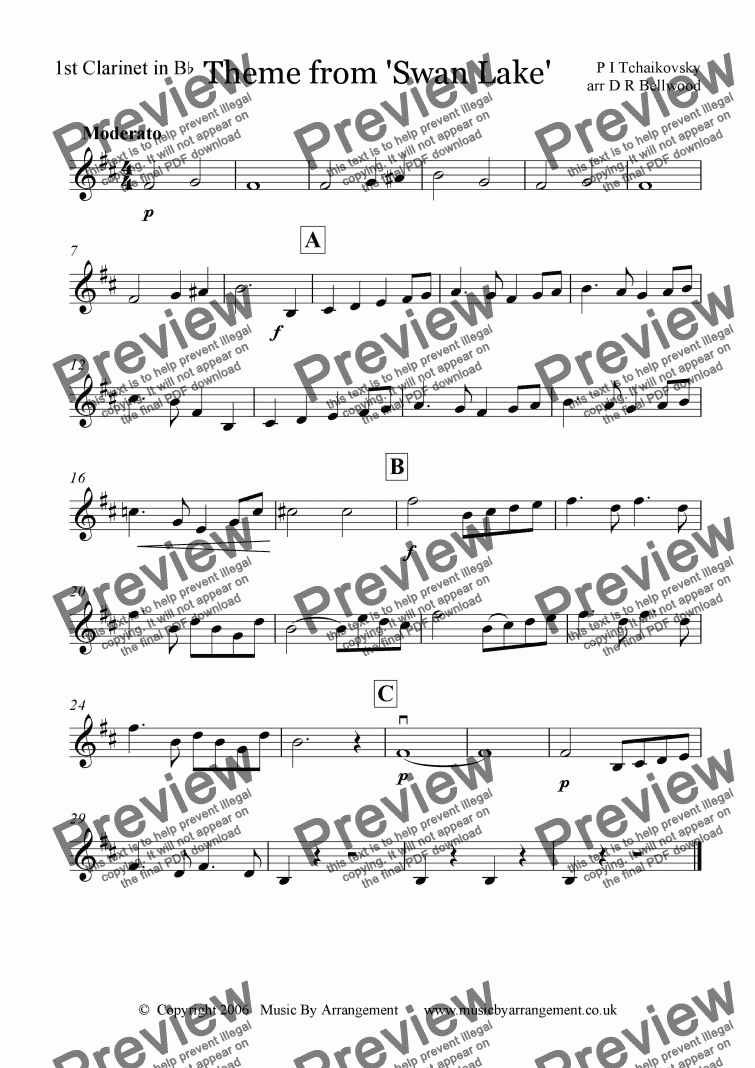 1st Clarinet In B^b Part From Theme From ’Swan Lake’ - Sheet Music PDF