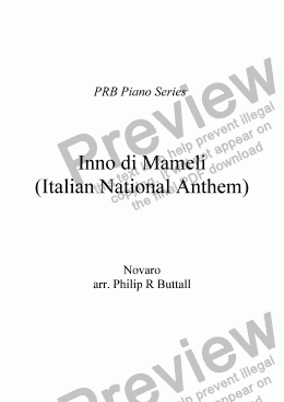 page one of PRB Piano Series: National Anthem (Italy)