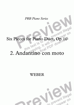 page one of PRB Piano Series: Six Pieces for Piano Duet - (2) Andantino