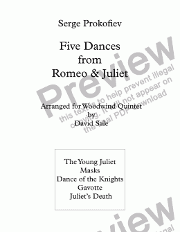 page one of Five Dances from Romeo and Juliet (wind quintet)