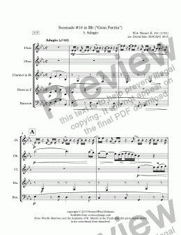 page one of Adagio from Serenade #10 in Bb ("Gran Partita") (wind quintet)