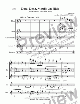 page one of Ding, Dong, Merrily On High (wind quintet)