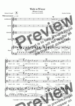 page one of WALK IN WINTER (Winter Carol) -  A Carol for SATB and Piano 