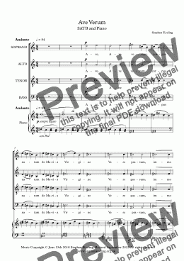 page one of AVE VERUM -  SATB and Piano