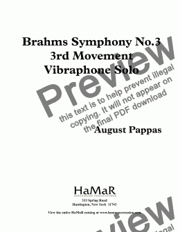 page one of Vibraphone Solo     Brahms Symphony No. 3        3rd Movement