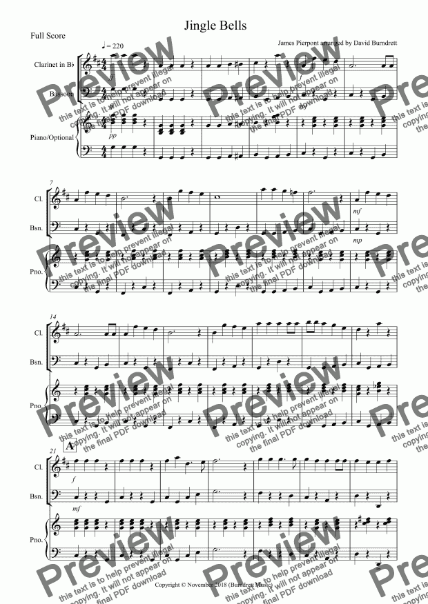 Jingle Bells Easy Version For Clarinet And Bassoon Sheet Music