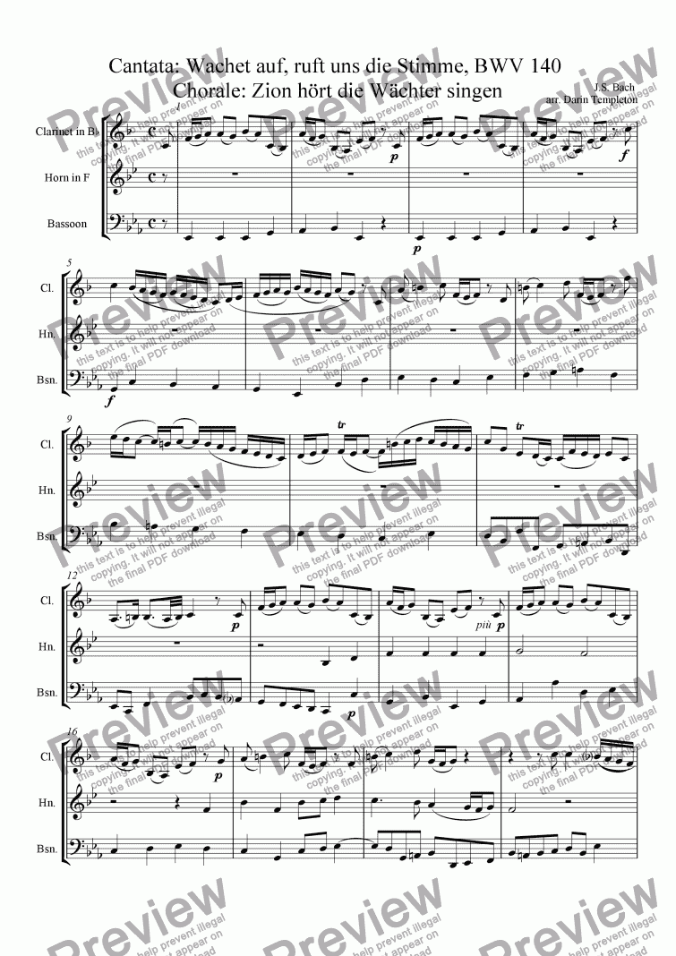 Bach- Cantata 140, Wachet Auf... - Download Sheet Music PDF File