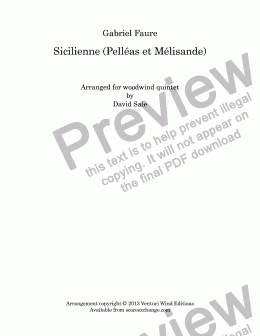 page one of Sicilienne (Pelleas et Melisande) (woodwind quintet)