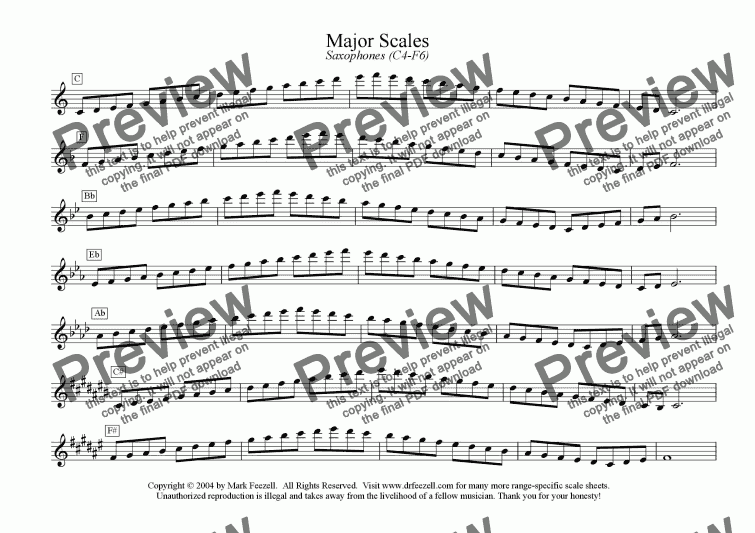 saxophone (sax) scales - ENTIRE RANGE - major scales only - all ranges