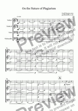 page one of On the Nature of Plagiarism (for string quartet)