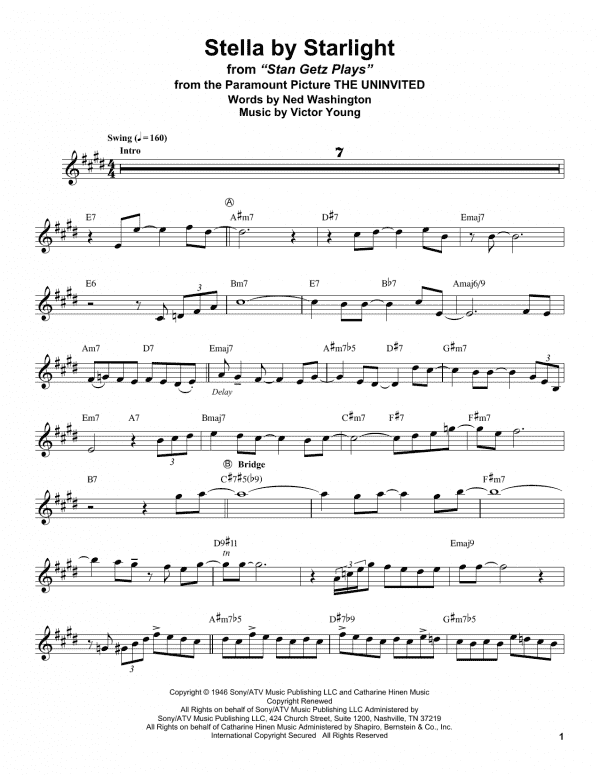 Stella By Starlight From The Uninvited Alto Sax Transcription