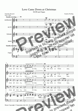 page one of LOVE CAME DOWN AT CHRISTMAS - SATB and Organ 