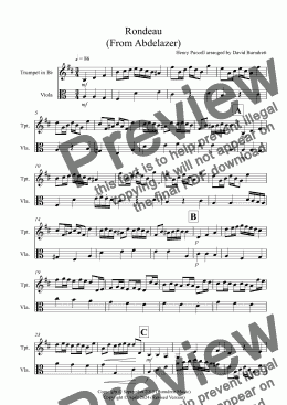 Rondeau From Abdelazer For Trumpet And Viola Duet Sheet Music PDF