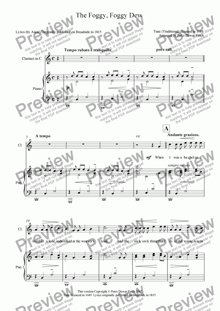 The Foggy Foggy Dew For Piano Download Sheet Music Pdf File