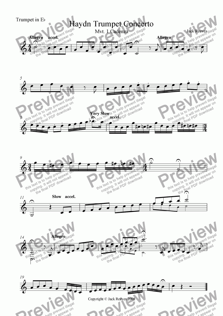 Haydn Trumpet Concerto Cadenza Eb Trumpet Sheet Music Pdf File