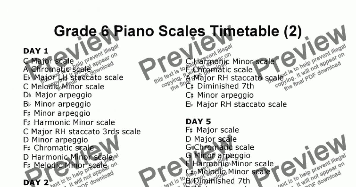 Grade 6 Piano Scales Timetable 1.2 - Download Sheet Music PDF file