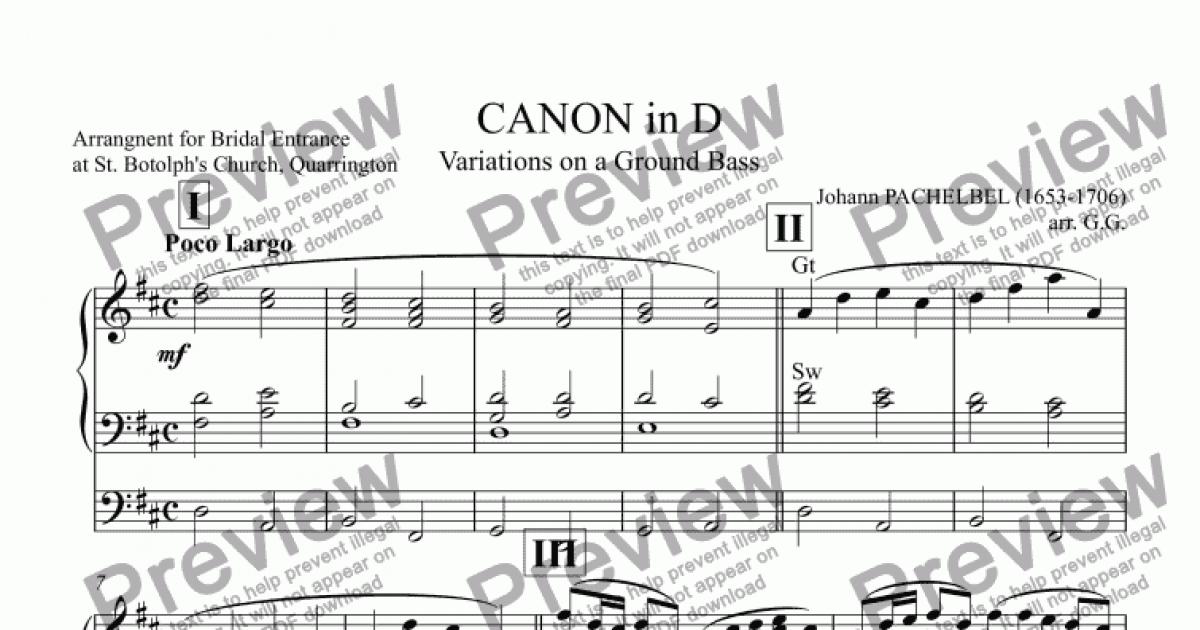 ORGAN MUSIC - PACHELBEL CANON in D arr. Organ with Pedals - Buy PDF