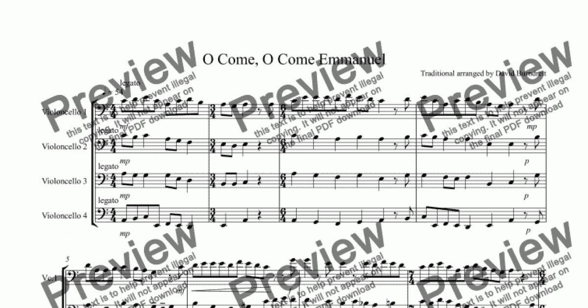 O Come O Come Emmanuel For Cello Quartet Download Sheet Music Pdf