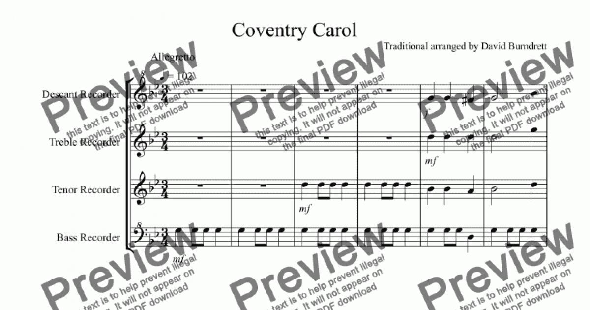 Coventry Carol for Recorder Quartet - Download Sheet Music PDF file