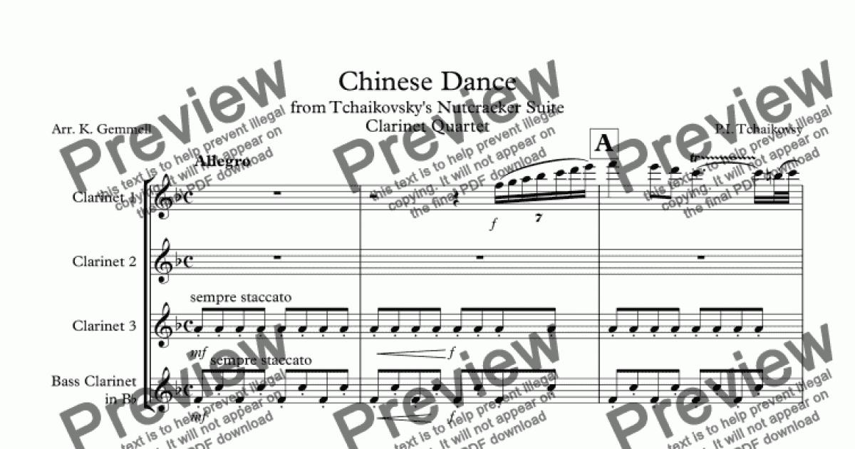 Nutcracker Chinese Dance Quartet Sheet Music PDF file