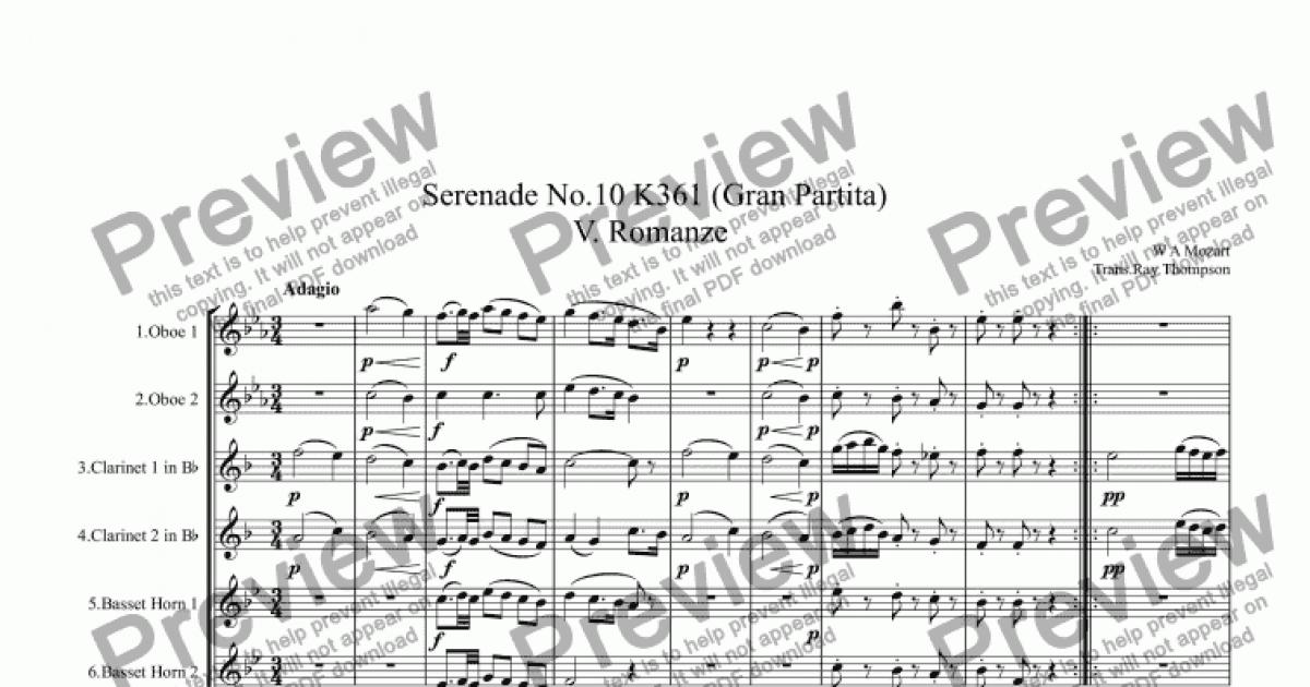 Mozart: Serenade No.10 K361 (Gran Partita) V. Romanze - Sheet Music