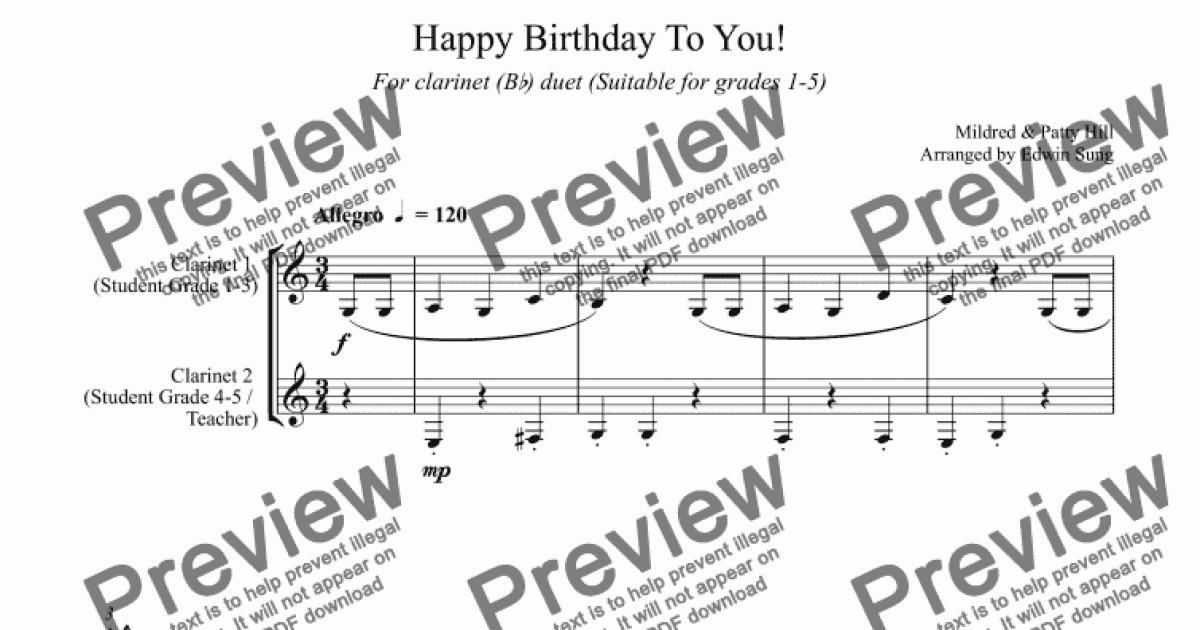 Happy Birthday To You! (for duet, suitable for grades 15