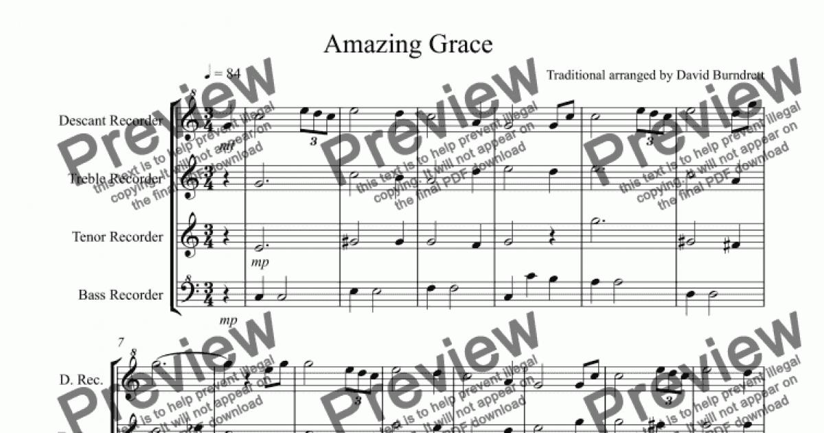 Amazing Grace for Recorder Quartet - Download Sheet Music PDF file