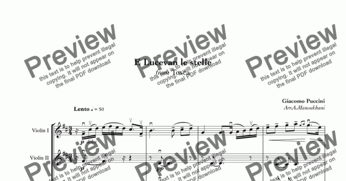 E Lucevan le stelle, from Tosca - Download Sheet Music PDF file