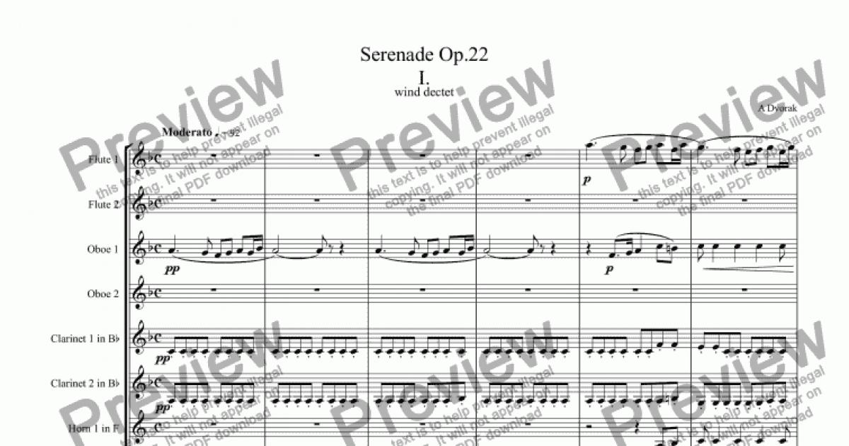 Dvorak Serenade for strings Op.22 Mvt.I. wind dectet Sheet Music