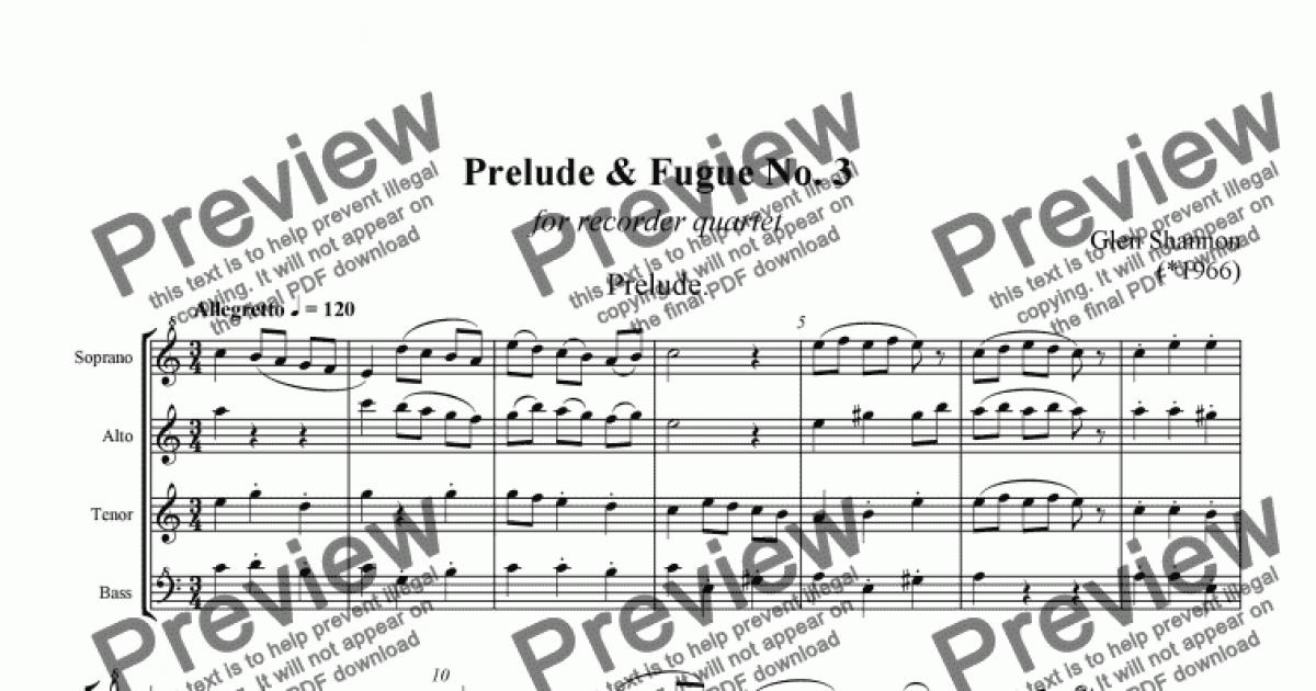 Prelude & Fugue No 3 For Recorder Quartet - Download Sheet Music Pdf