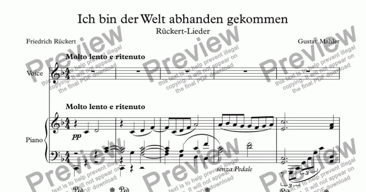 Ich Bin Der Welt Abhanden Gekommen Download Sheet Music Pdf File