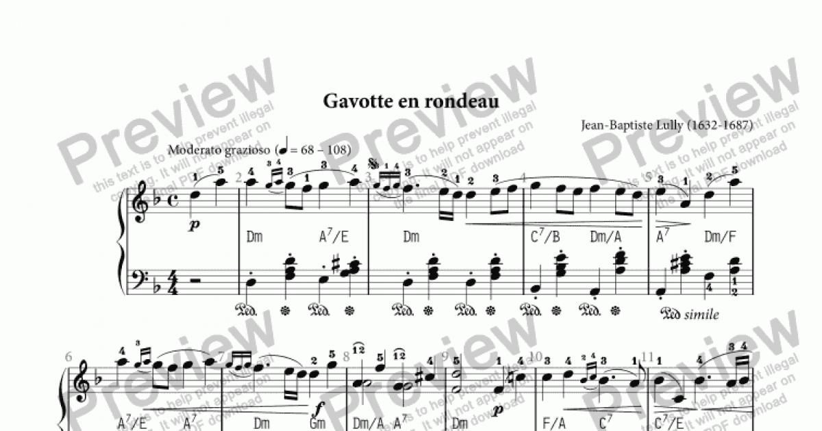 Jean Baptiste Lully Gavotte En Rondeau Download Sheet Music Pdf