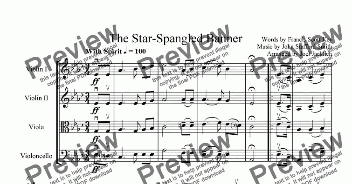 The Star Spangled Banner arranged for String Quartet Sheet music for  Violin, Viola, Cello (String Quartet)