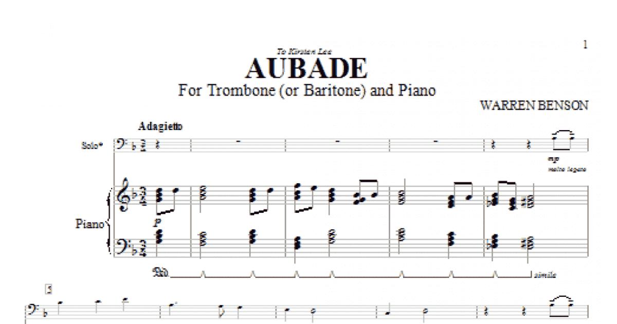 Aubade For Trombone or Baritone And Piano Trombone and Piano