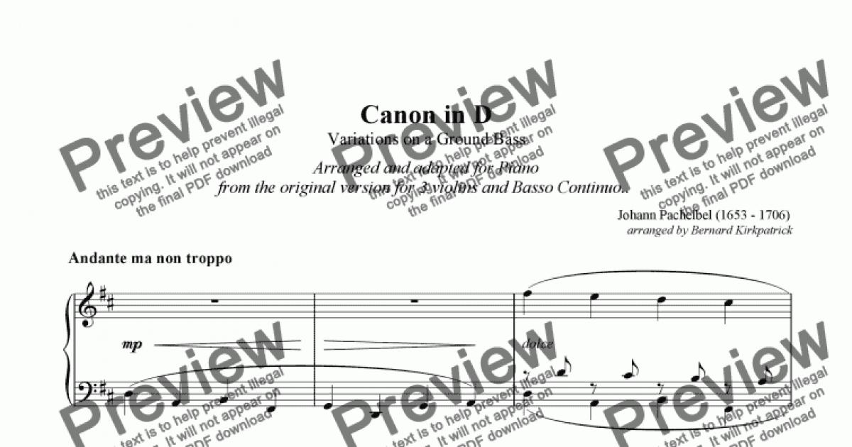 Canon in D - J. Pachelbel-Sheet Music Download (Piano Arrangement)