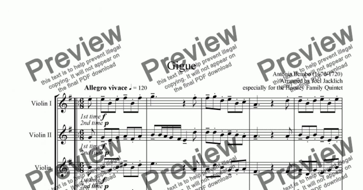 Gigue (String Quintet - 3 violins, viola, and cello) - Sheet Music PDF