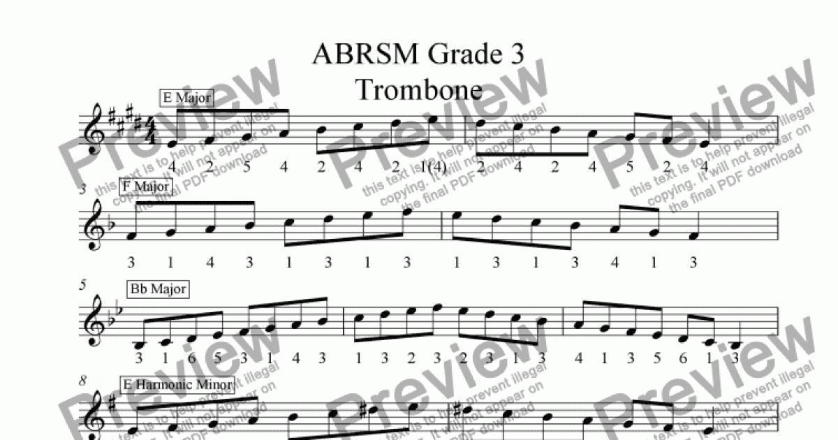 Trombone Grade 3 Scales And Arpeggios Treble Clef With Slide Positions Abrsm Format 5586