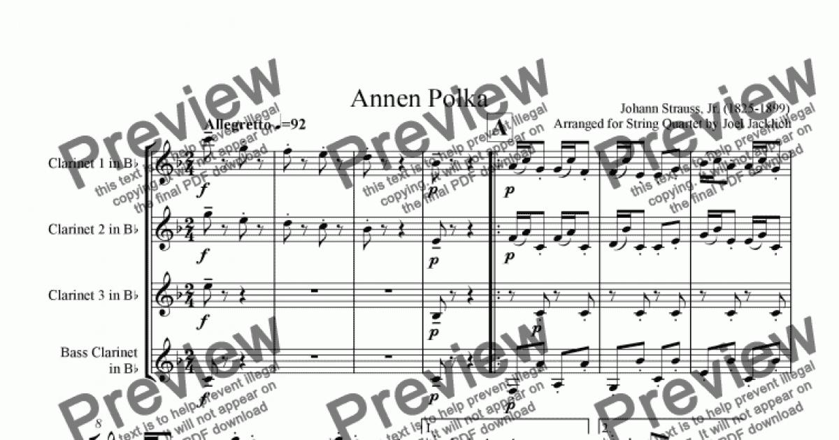 Annen Polka, Op. 117 (Clarinet Quartet) - Download Sheet Music PDF