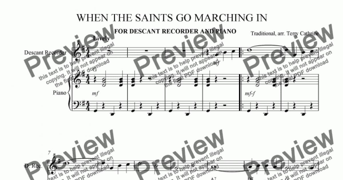 When The Saints Go Marching In for Recorder & Piano - Sheet Music PDF