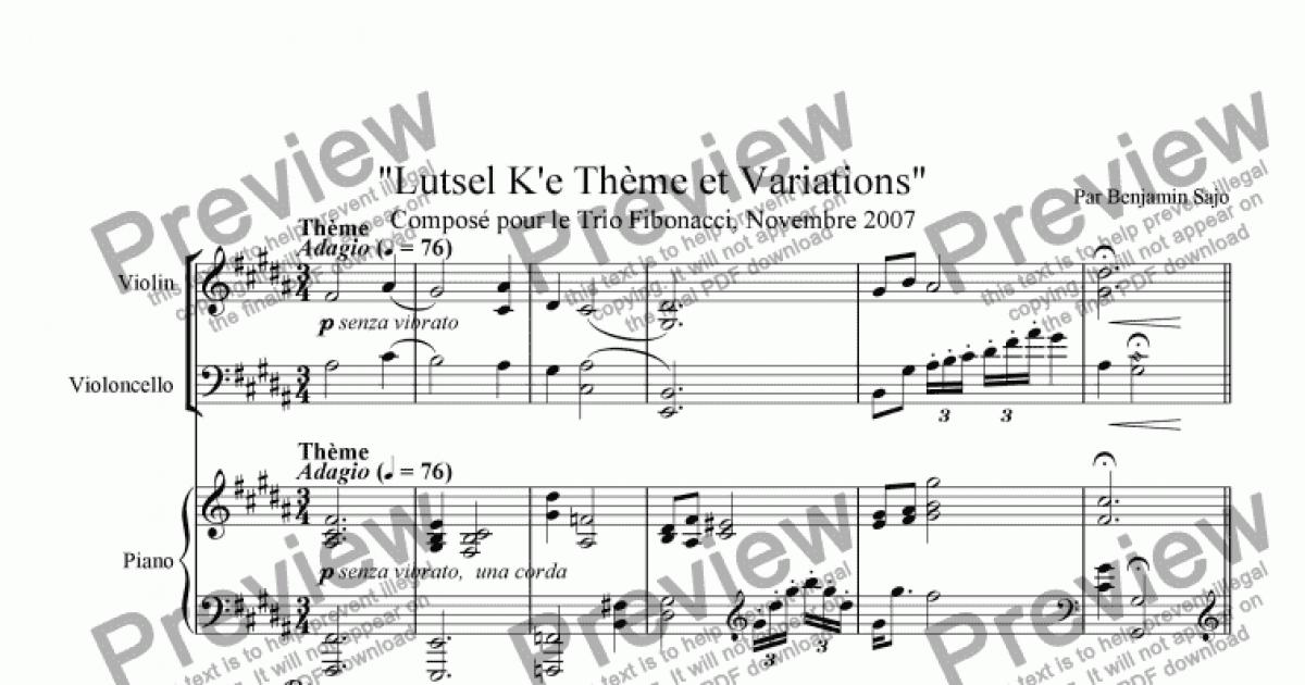 Lutsel K’e Variations - Download Sheet Music PDF file