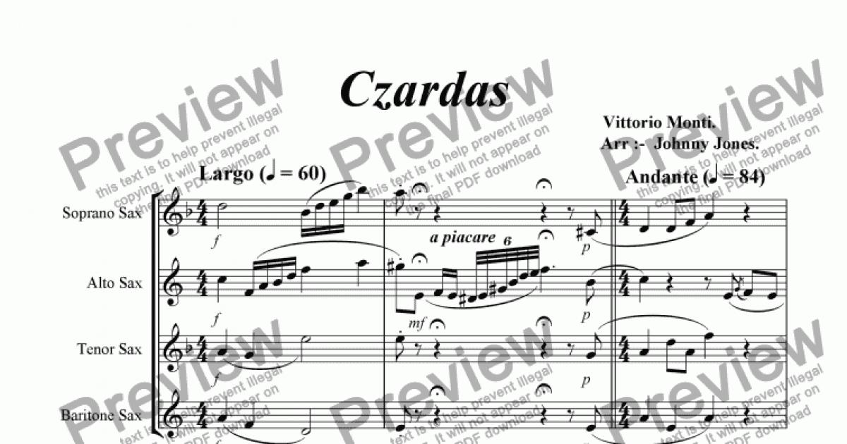 Czardas Saxophone Quartet Download Sheet Music Pdf File